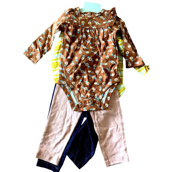 Carters Baby Girls 4-Piece Outfit Set 9-12M - Floral & Striped Bodysuits With Pi - Picture 4 of 7